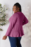 Double Take Half Button Long Sleeve Ruffle Hem Blouse  Style Ratio