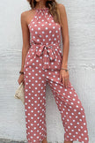 Perfee Polka Dot Grecian Wide Leg Jumpsuit  Style Ratio
