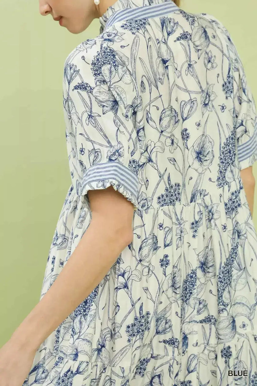 Umgee Floral Tiered Midi Dress with Ruffle Trim  Style Ratio