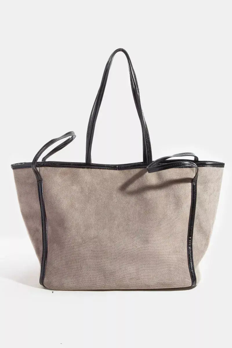 Fame Suede Tote Faux Leather Trim Shoulder Strap  Style Ratio