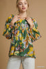 Umgee Mix Abstract Print Balloon Sleeve Blouse  Style Ratio