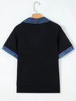 Denim Trim Button Detail Short Sleeve Shirt  Style Ratio