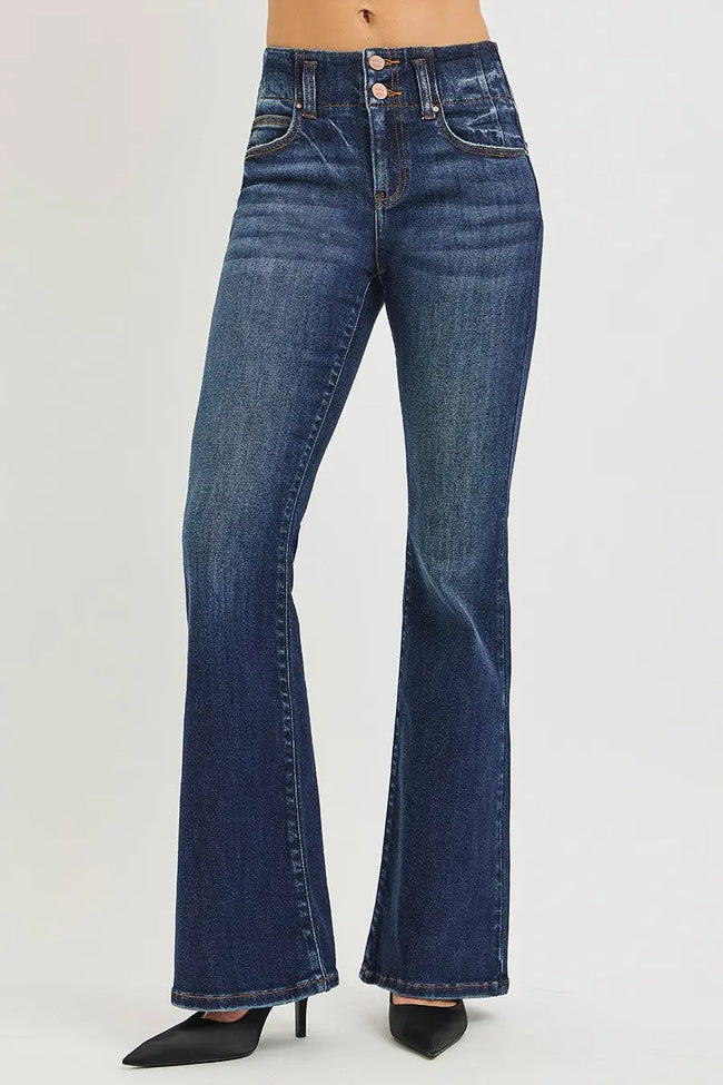 RISEN High Rise Flare Jeans With Seam Detail Waistband  Style Ratio