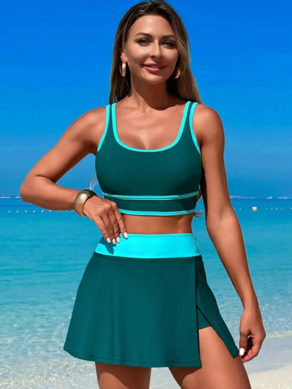 Scoop Neck Top and Skort Swim Set  Style Ratio