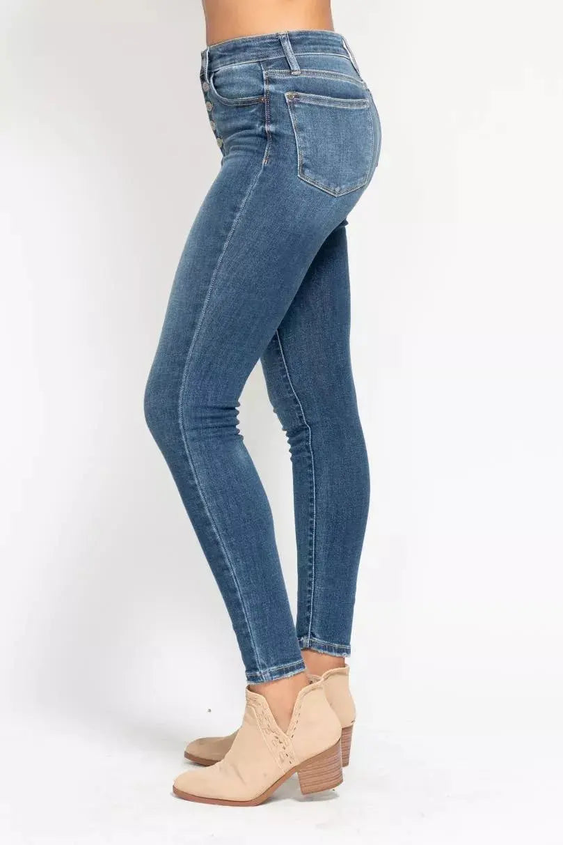Judy Blue Full Size High Rise Button Fly Skinny Jeans Plus Size  Style Ratio