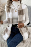 Sherpa Plaid Open Front Vest  Style Ratio