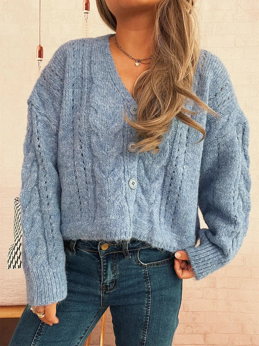 Cable Knit Button-Up Cardigan  Style Ratio