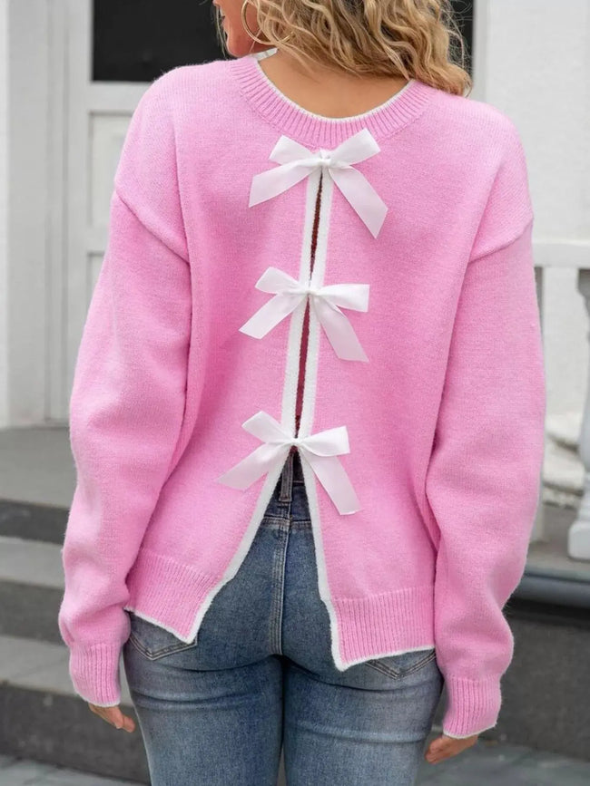 Bow-Back Round Neck Sweater  Style Ratio