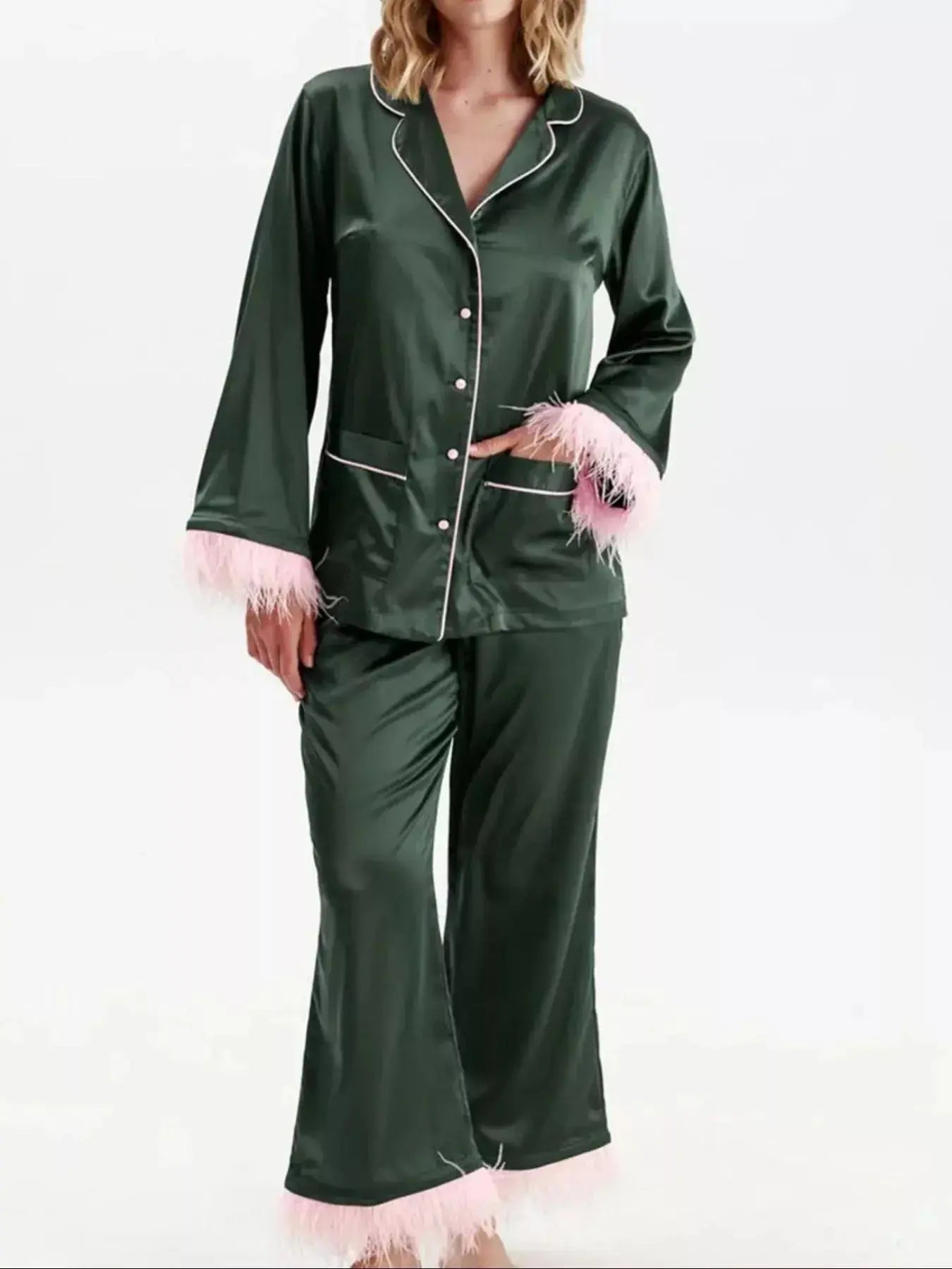 Silky Button Up Top and Pants Lounge Set  Style Ratio
