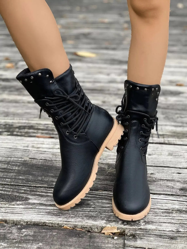 Round Toe Block Heels Boots  Style Ratio