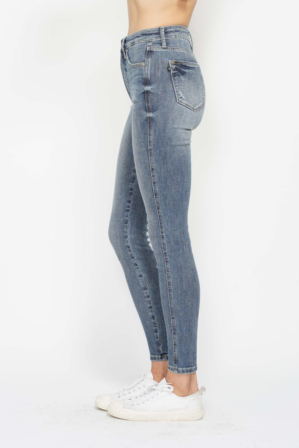 High Rise Contrast Wash Skinny Jeans