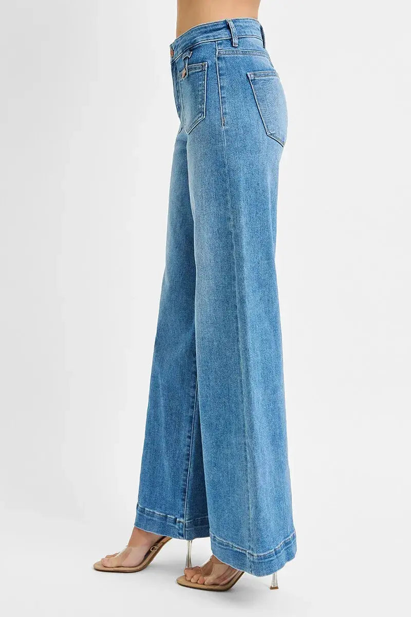 RISEN Mid Rise Wide Front Patch Pocket Jeans  Style Ratio