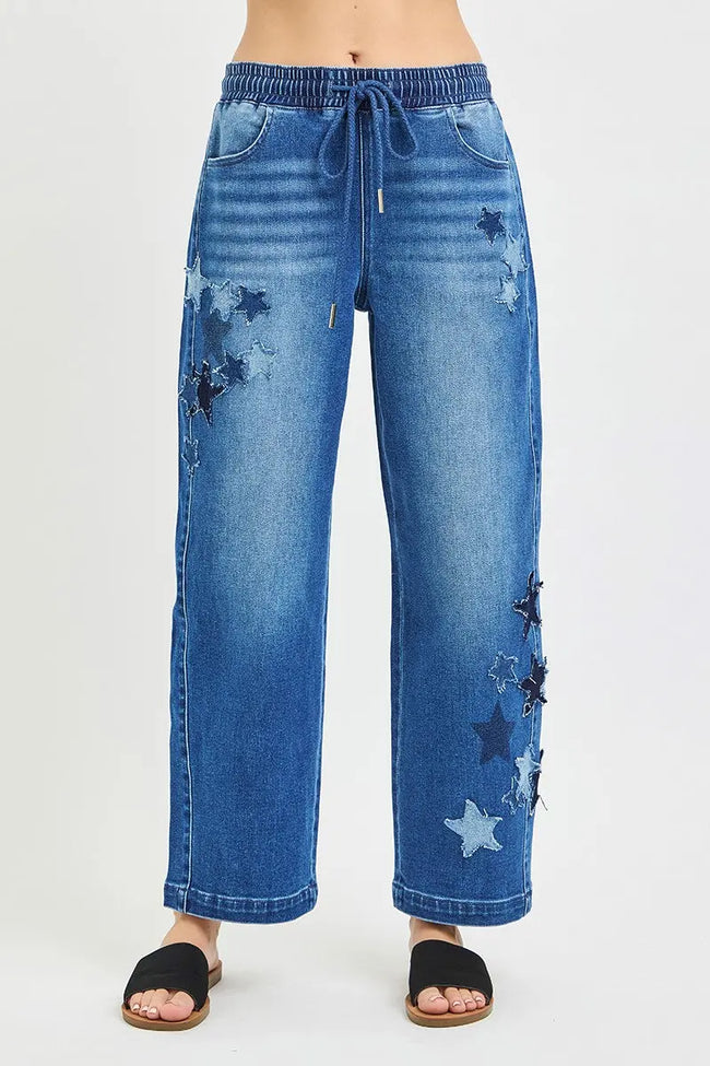 RISEN Elastic Band Slouchy Cropped Barrel with Star Patch  Style Ratio