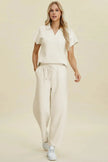 Double Take Collared Neck Short Sleeve Top and Pants Set  Style Ratio