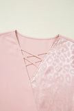 Leopard Jacquard Patchwork Crisscross V Neck Short Sleeve Blouse  Style Ratio