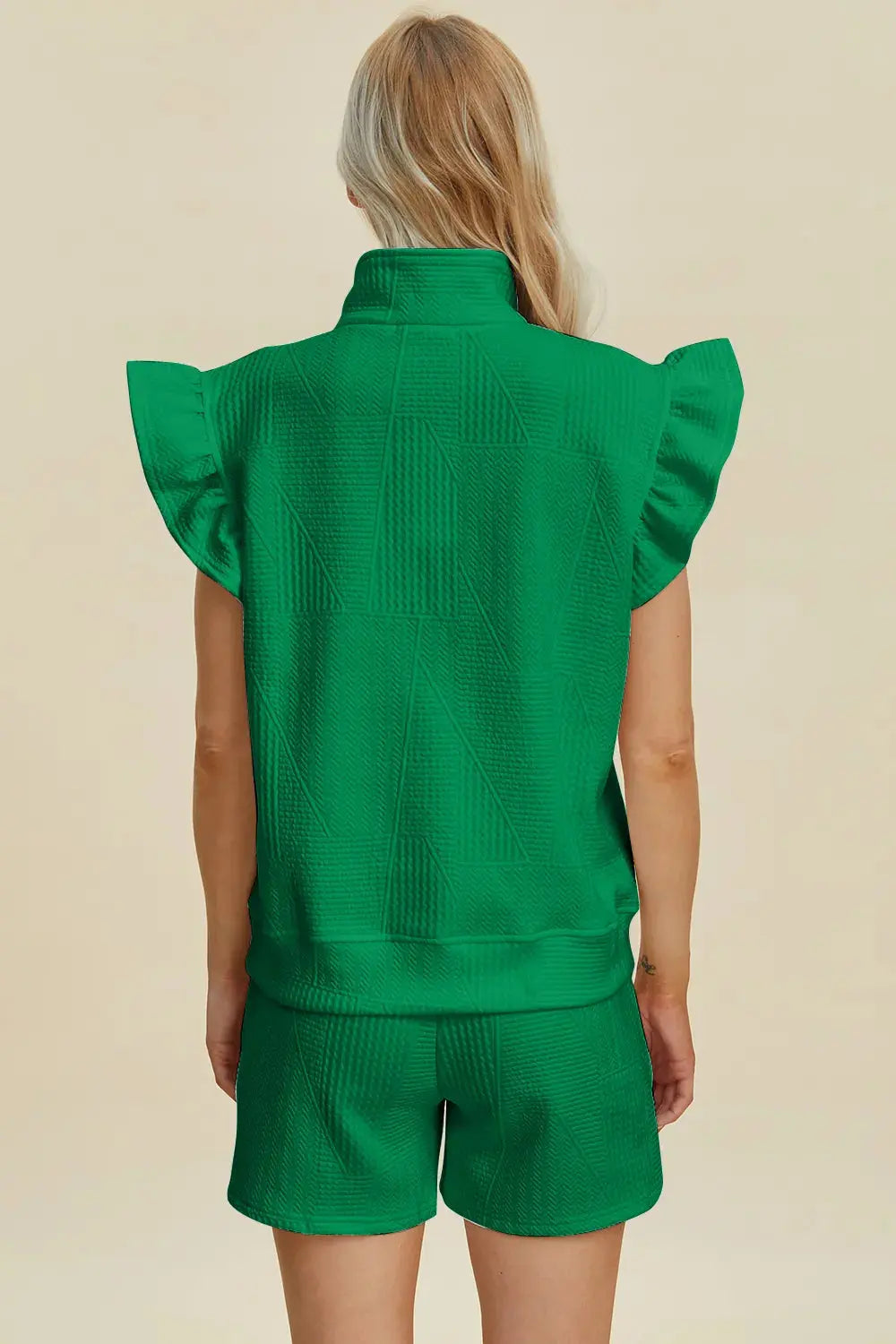 Double Take Full Size Texture Flounce Sleeve Top and Shorts Set  Style Ratio
