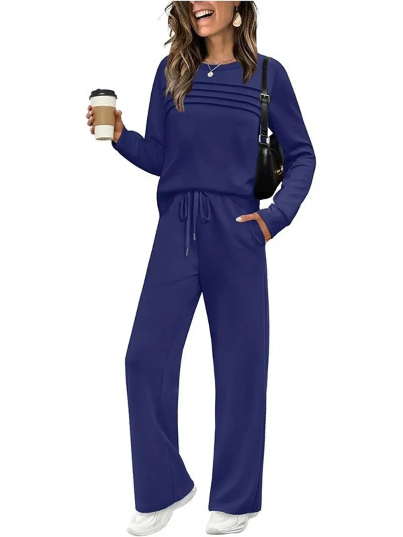 Full Size Long Sleeve Round Neck Top and Pants Set  Style Ratio