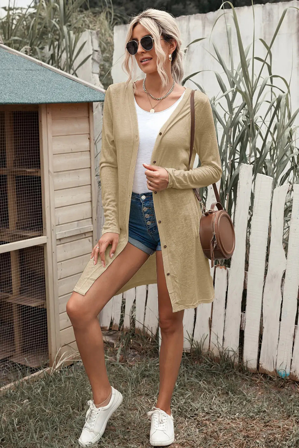 Button Down Long Sleeve Longline Cardigan  Style Ratio