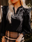 Ruffled Notched Long Sleeve Blouse  Style Ratio