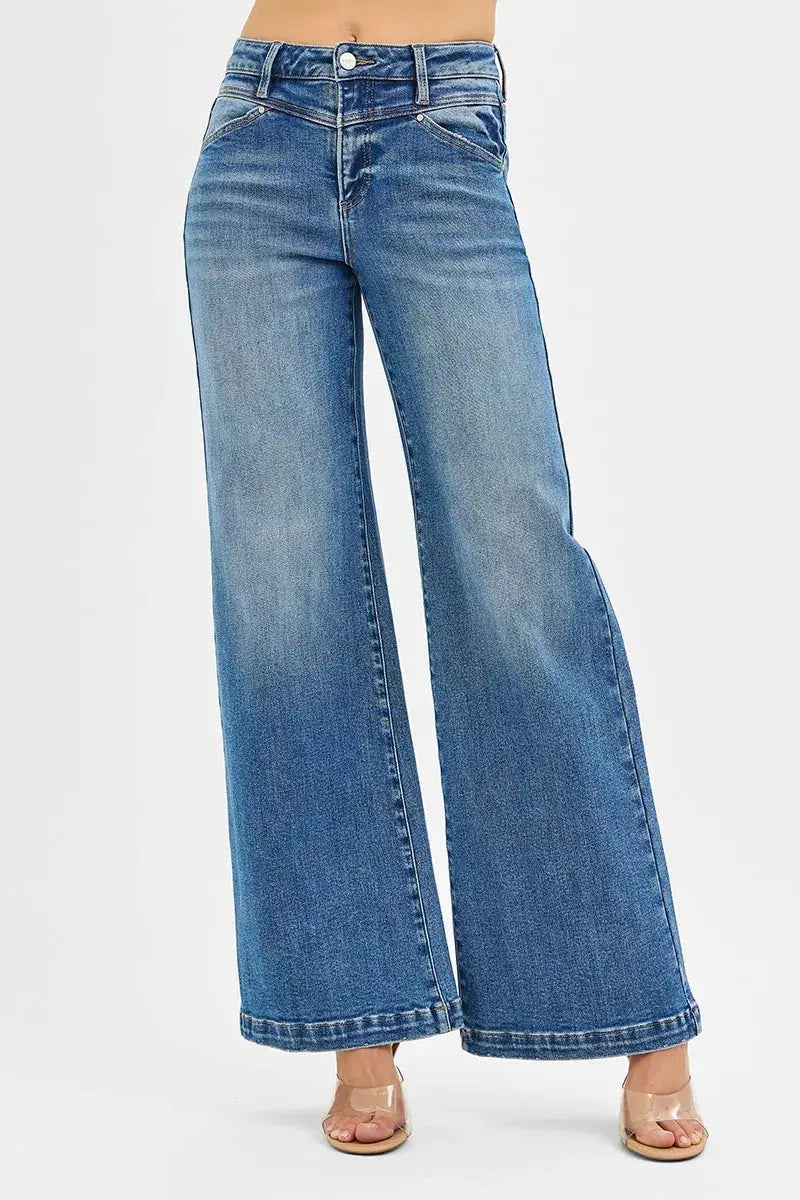 RISEN High Rise Wide Leg Jenas with Front Yoke and Heart Back Pocket  Style Ratio