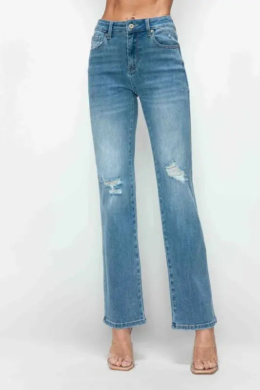 bytos Full Size Distressed High Rise Straight Jeans  Style Ratio