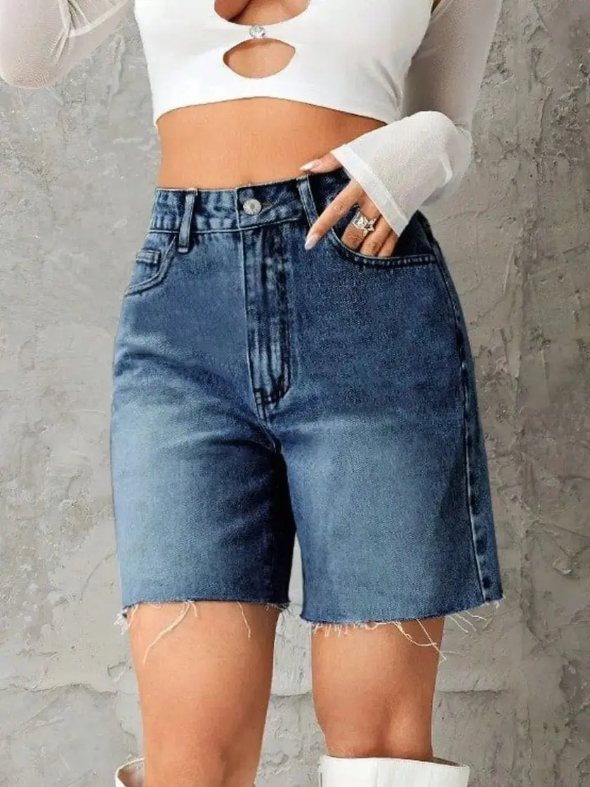 Frayed Hem Denim Shorts  Style Ratio