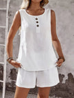 Decor Button Round Neck Tank and Shorts Set  Style Ratio