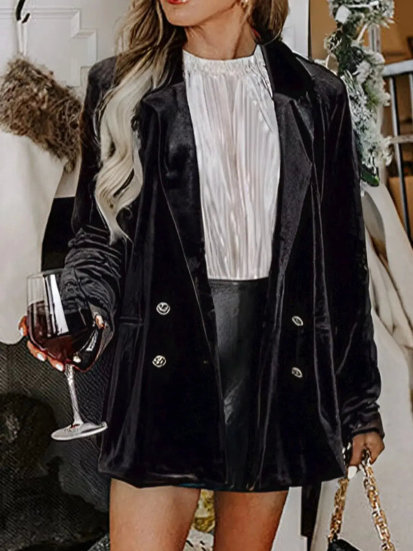 Velvet Lapel Collar Button Up Blazer  Style Ratio