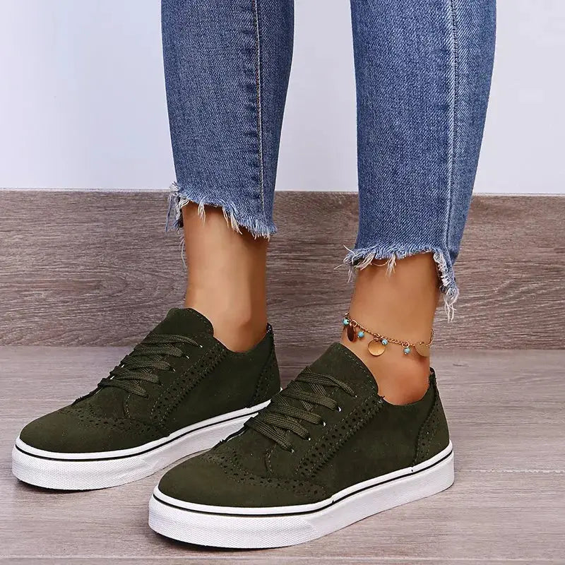 Lace-Up Suedette Flat Sneakers  Style Ratio
