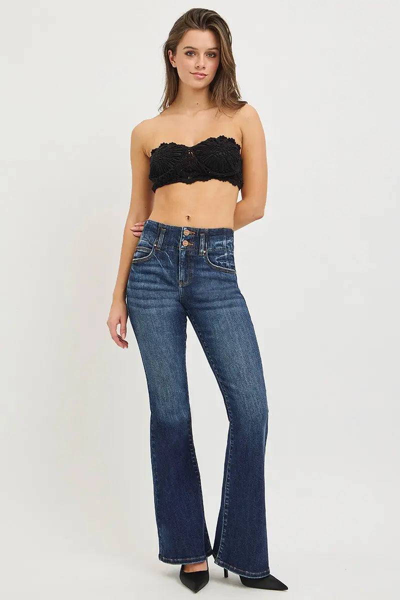 RISEN High Rise Flare Jeans With Seam Detail Waistband  Style Ratio