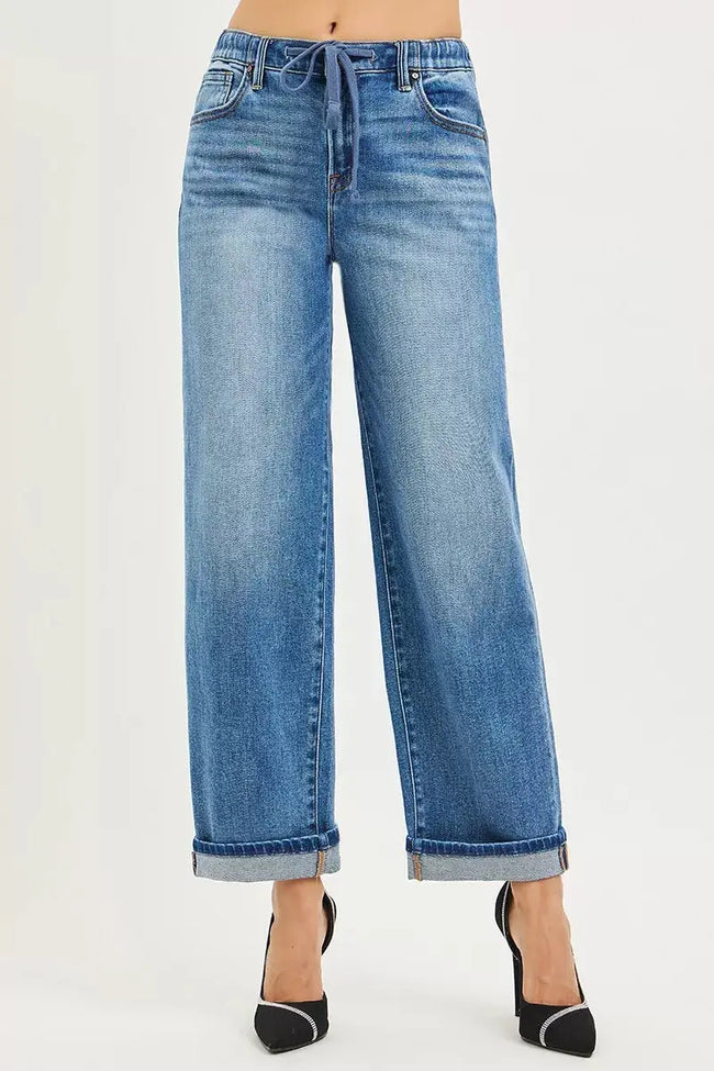 RISEN Elastic Band Slouch Ankle Boyfriend Cuffed Hem Jeans  Style Ratio
