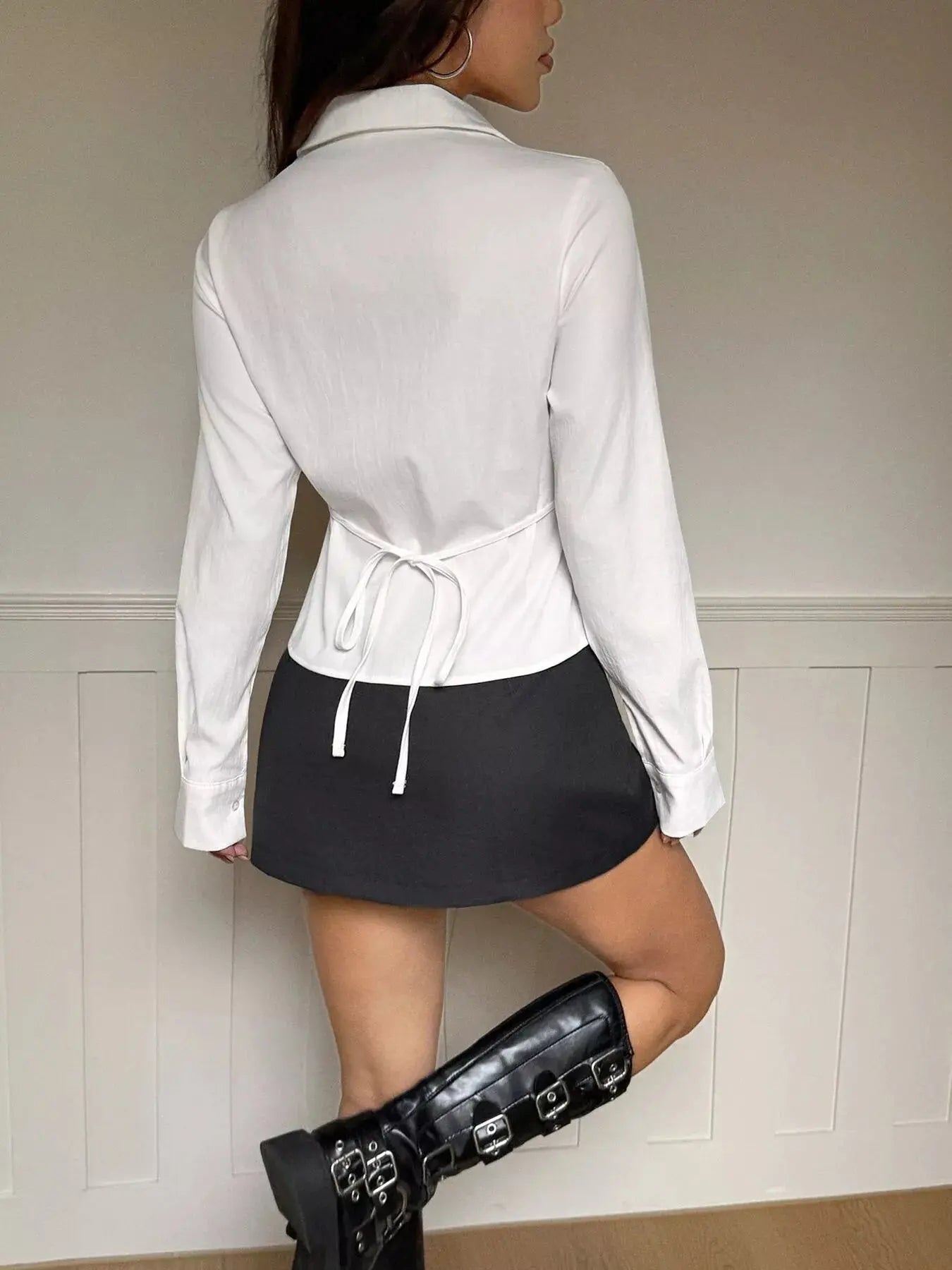 Slim Fit Ruched Front Long Sleeve Shirt  Style Ratio