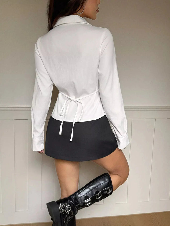 Slim Fit Ruched Front Long Sleeve Shirt  Style Ratio