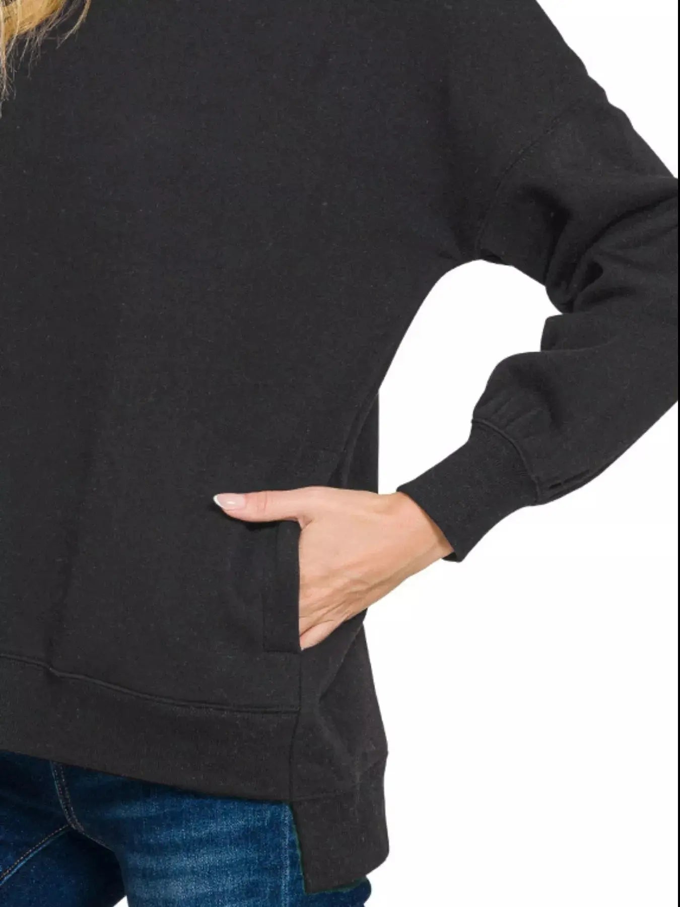 Zenana Full Size Fleece Hi Low Boyfriend Sweatshirts with Pockets  Style Ratio