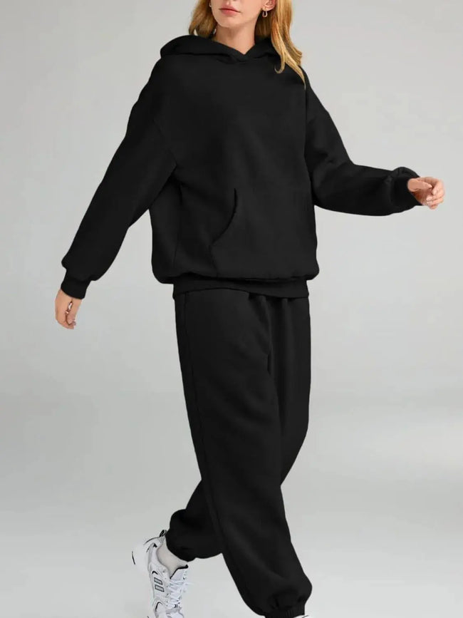 Full Size Kangaroo Pocket Hoodie and Joggers Set  Style Ratio