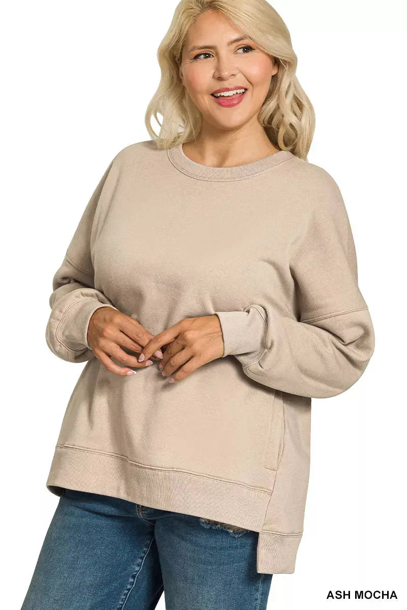 Zenana Full Size Fleece Hi-low Boyfriend Sweatshirts with Pockets  Style Ratio
