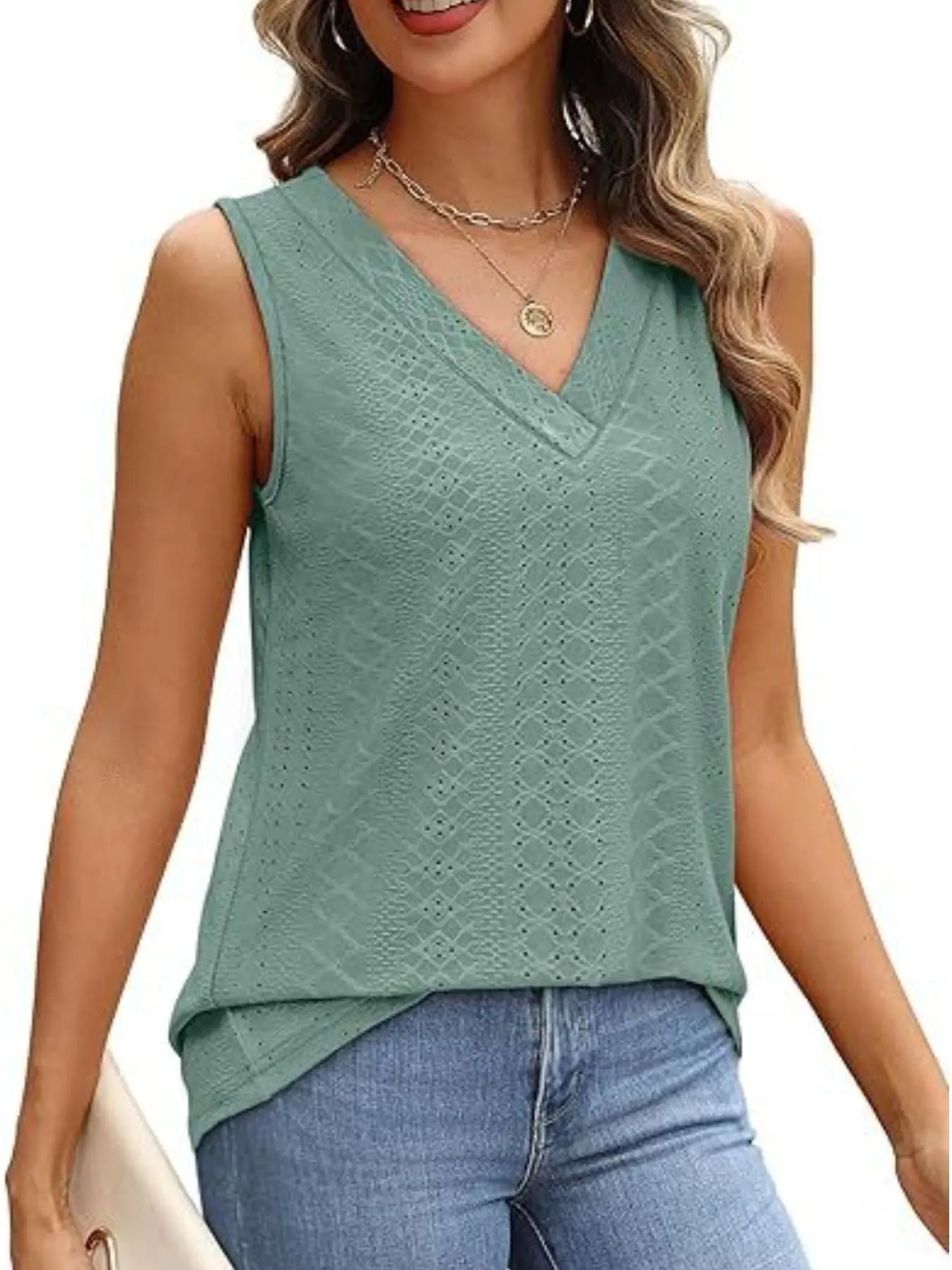 Eyelet V-Neck Tank  Style Ratio