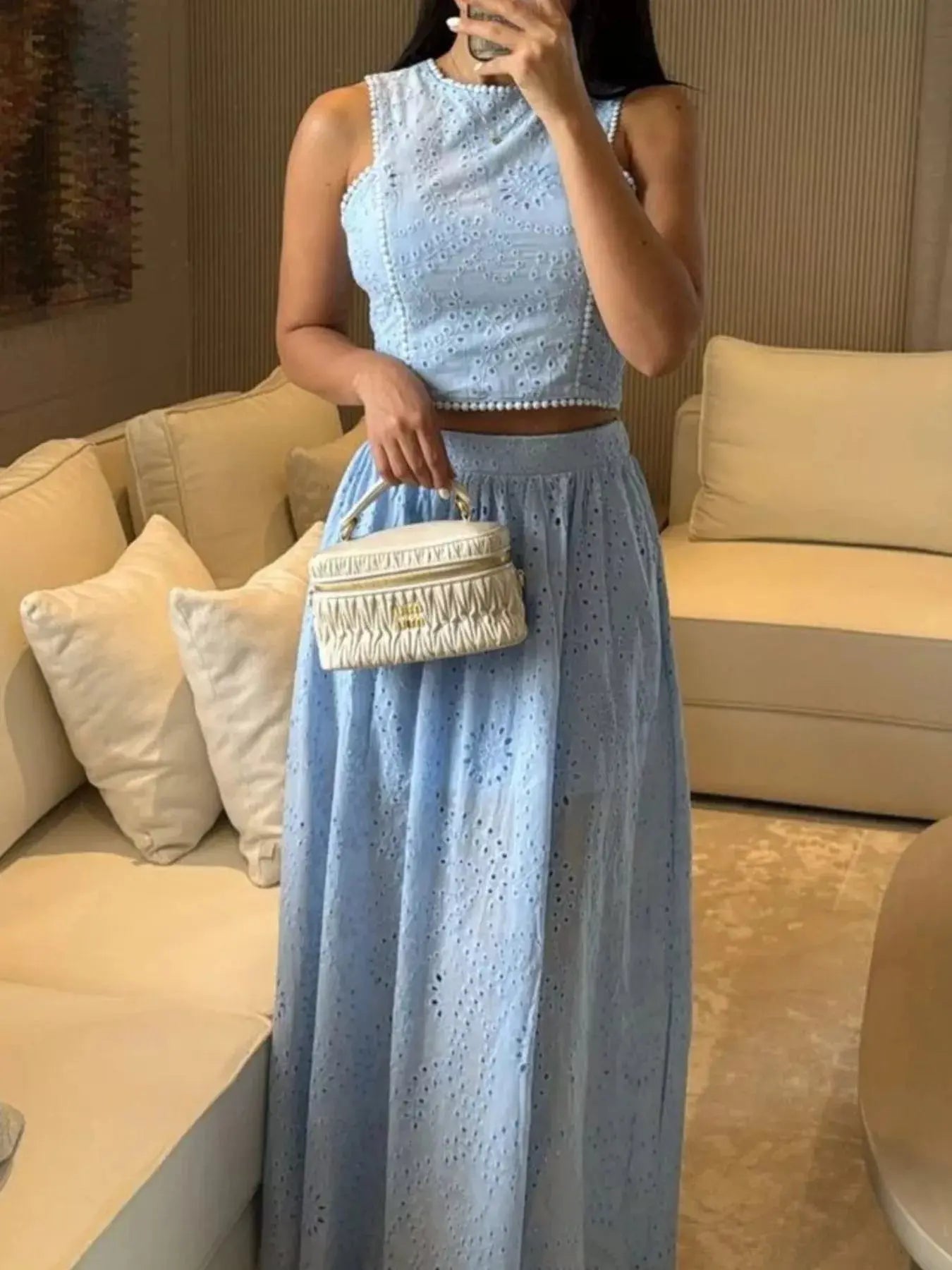 Eyelet Crop Top and Maxi Skirt Set  Style Ratio