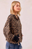BiBi Leopard Print Waffle Half Zip Up Hoodie W Pocket  Style Ratio