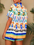 Printed Open Front Cardigan and Shorts Set  Style Ratio