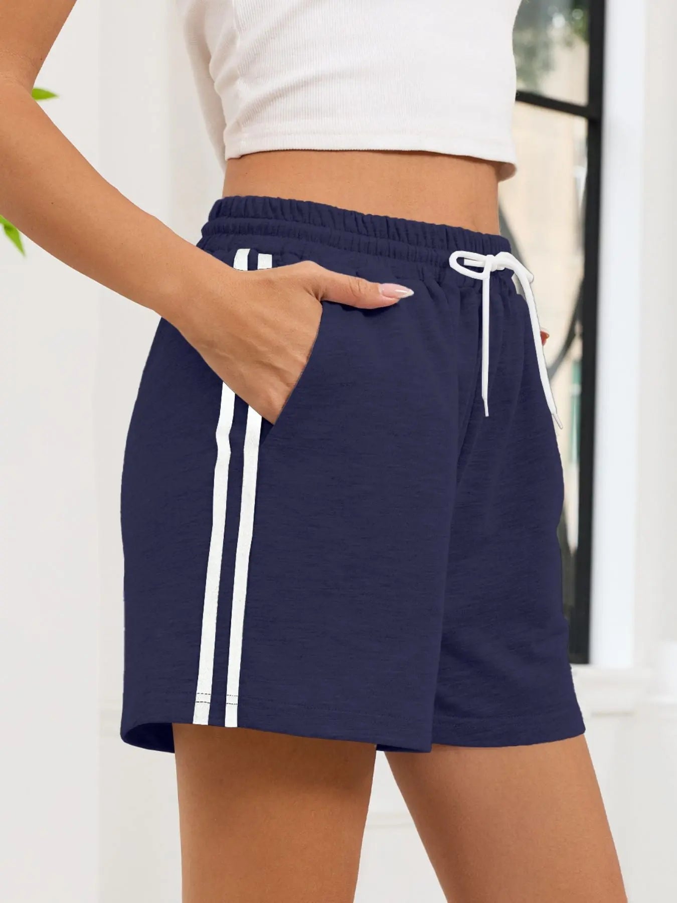 Striped Trim Drawstring Shorts  Style Ratio