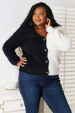 Angel Wings Woven Right Contrast Button-Front V Neck Cardigan  Style Ratio