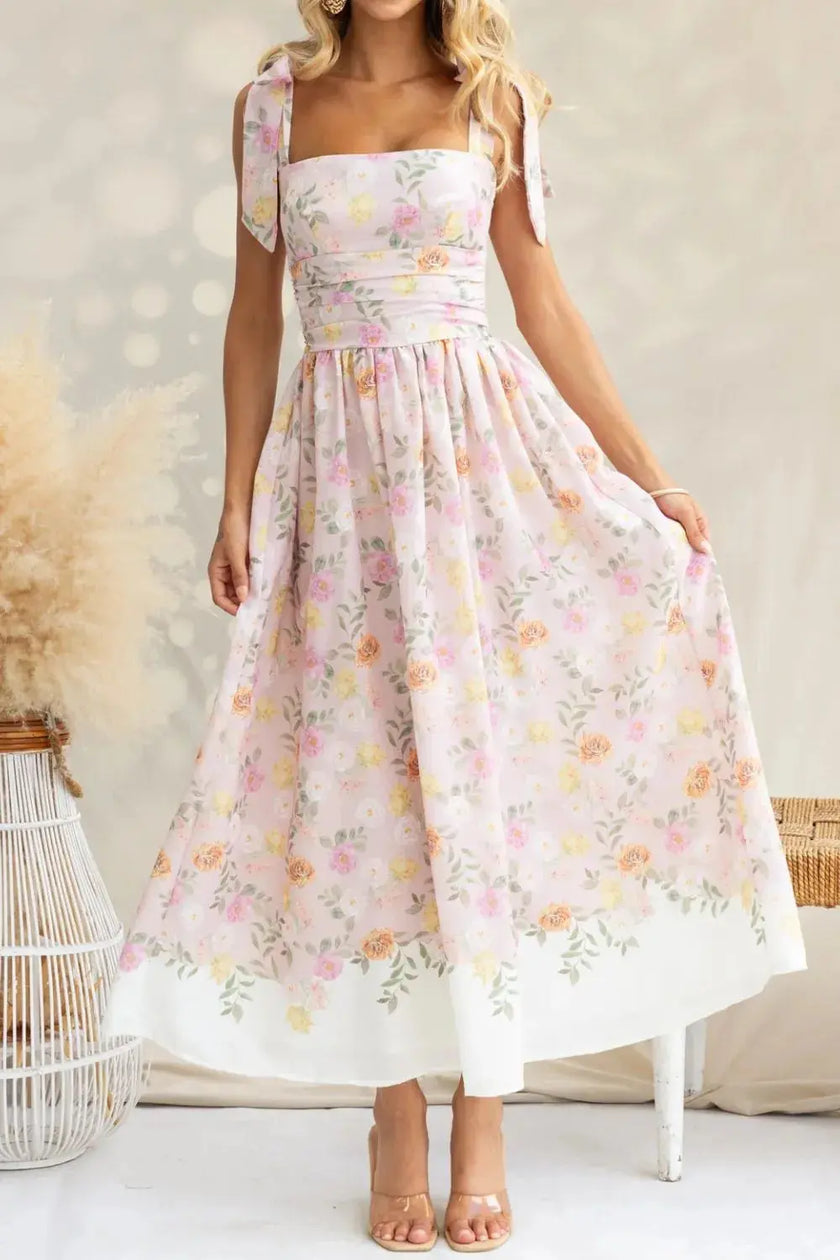 Printed Tie Shoulder Midi Cami Dress  Style Ratio