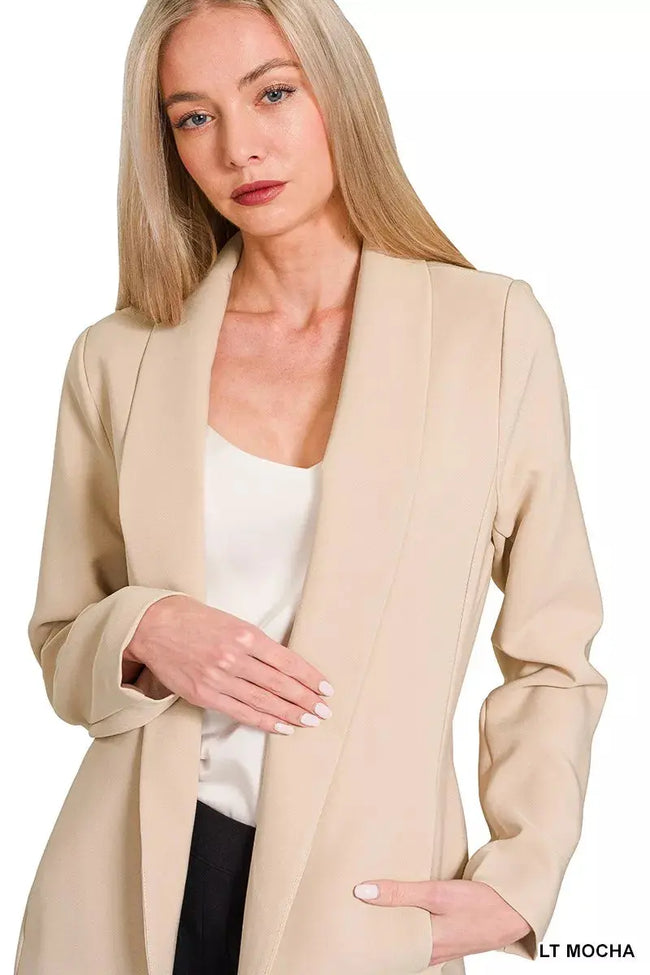 Zenana Woven Long Sleeve Blazer With Lining  Style Ratio