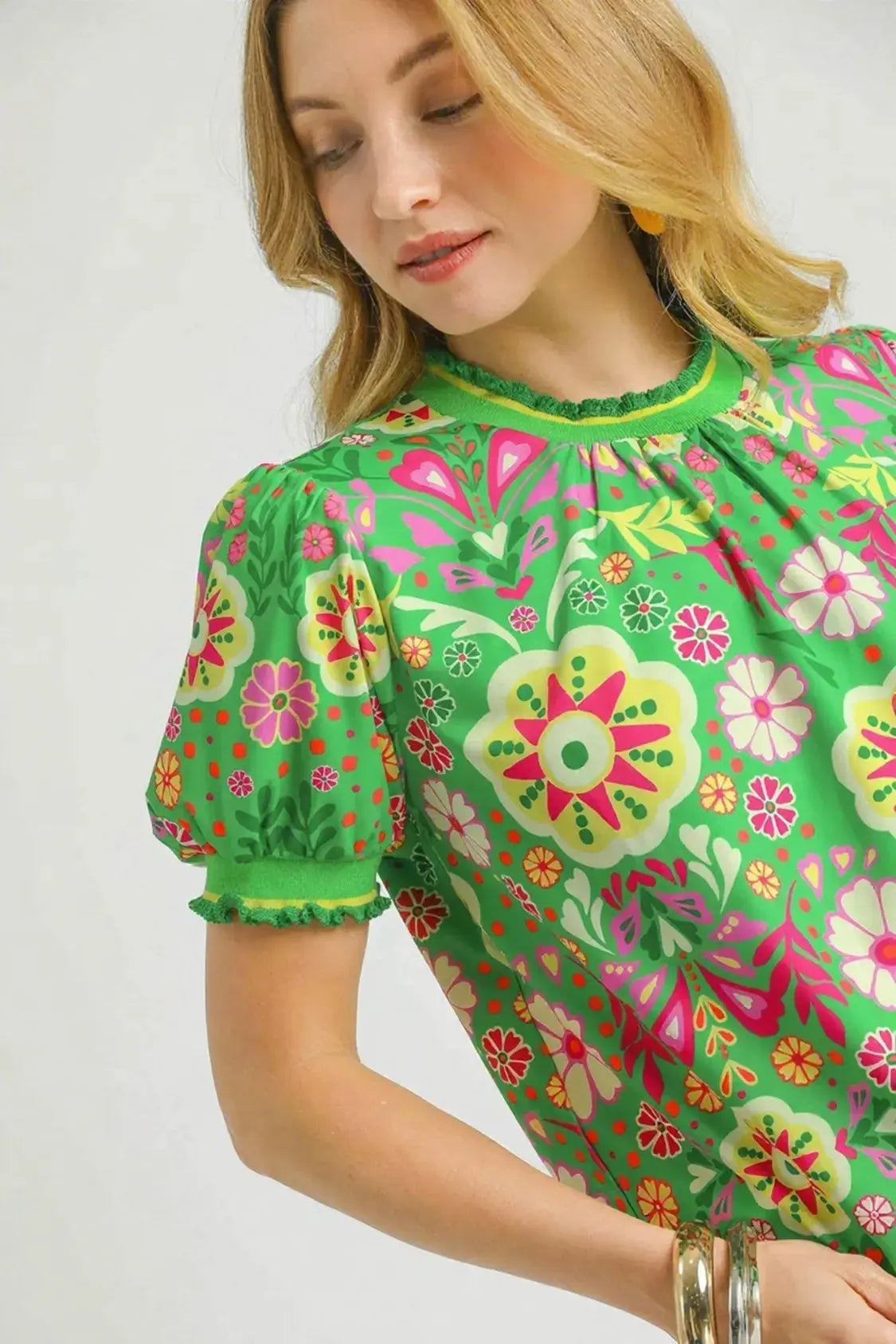 Umgee Retro Floral Puff Sleeve Blouse  Style Ratio