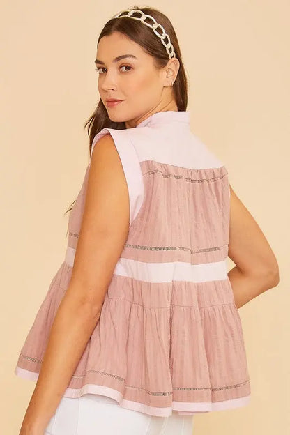 Annie Wear Contrast Trim Peplum Button Detail Blouse Trendsi