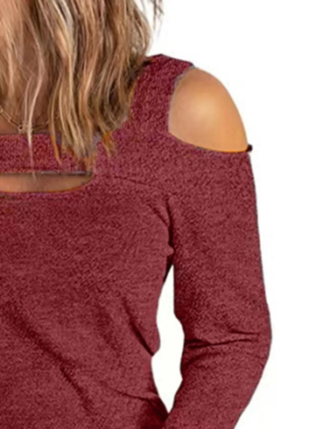 Full Size Cutout Shoulder Long Sleeve Shirt  Style Ratio