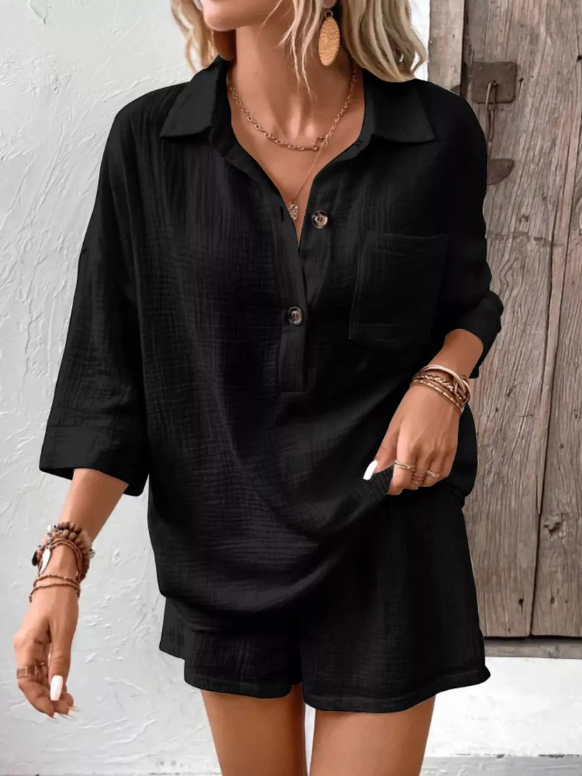 Button Detail Top and Shorts Set  Style Ratio