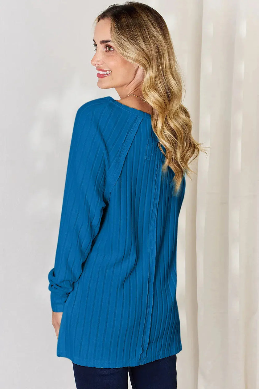 Basic Bae Full Size Ribbed Round Neck Long Sleeve Shirt  Style Ratio