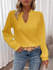 Ruffle Notched Long Sleeve Blouse  Style Ratio